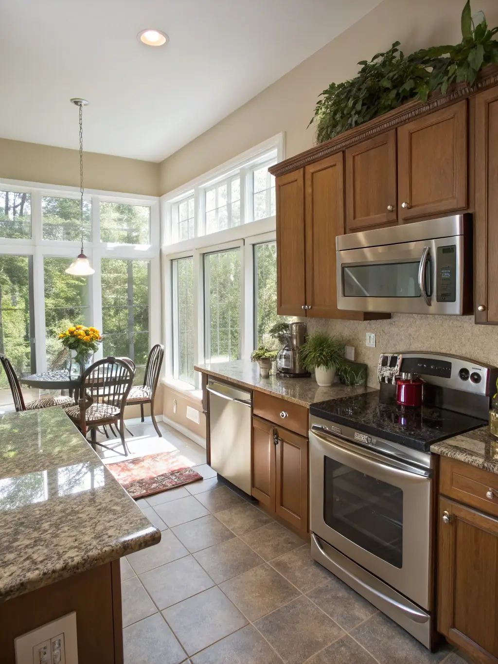 A beautifully remodeled kitchen with new cabinets, granite countertops, and stainless steel appliances, showcasing Hopkins Homeworx's expertise in kitchen renovations.